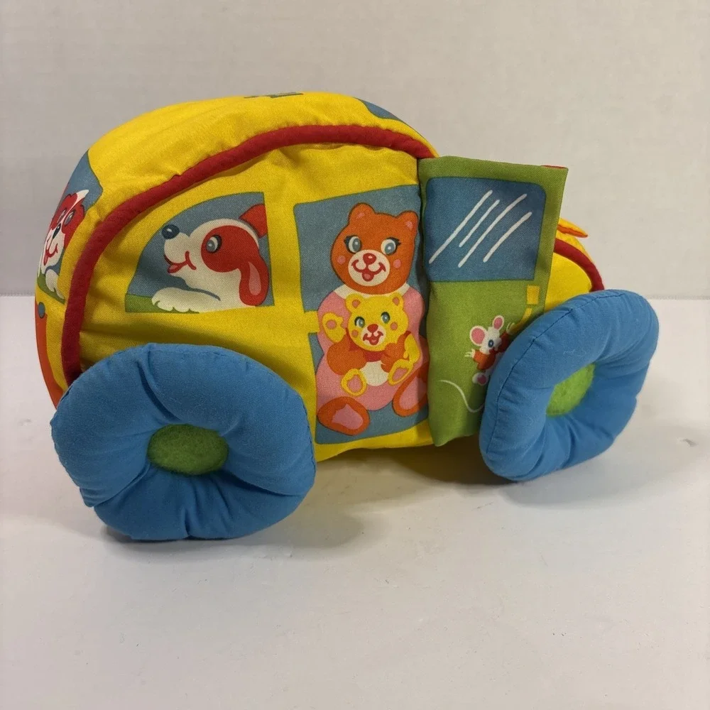 Vintage Playskool Soft Plush Car Toy Squeak Crinkle Rattle Peek-a-Boo Yellow